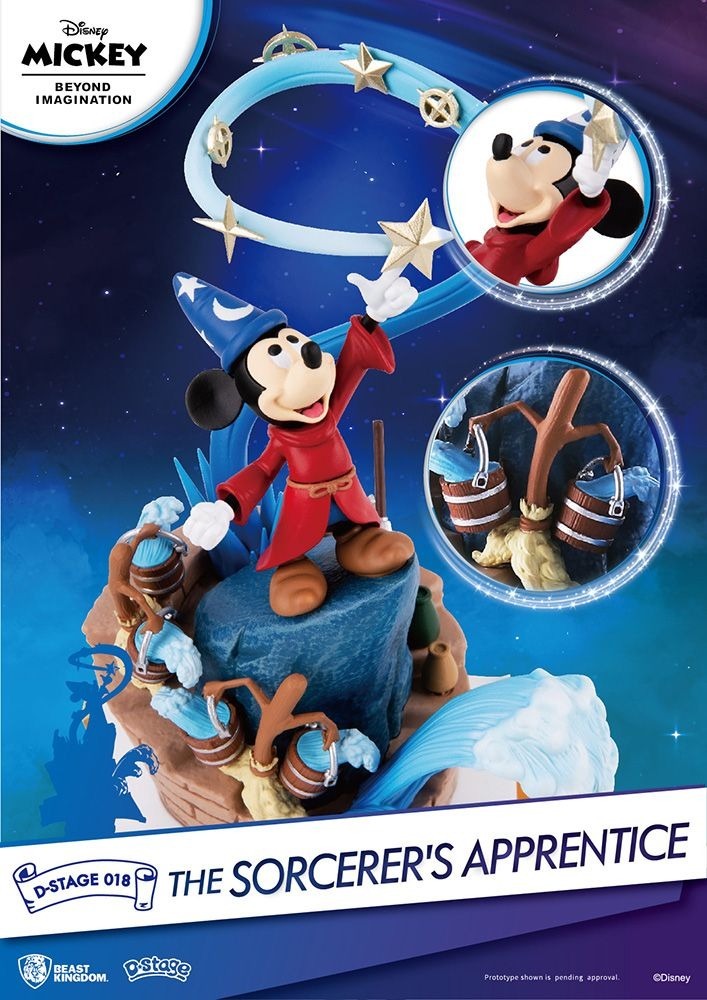 Beast Kingdom Sorcerer's Apprentice Mickey Mouse D-Stage Statue - Limited Edition Black & White Collectible