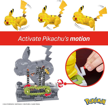 Mattel Unisex - Playsets Mega Pokemon Pikachu Figure Building Motion Pikachu Collectible with Mechanized Movement
