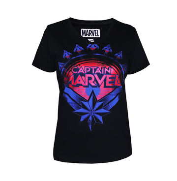 Playsmart T Shirts V-Neck Tee W/Discharge & Foil  Print : Captain Marvel - Black