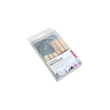 Kikkerland Organization Photo Holder Wire With 6 Wood Clothespins