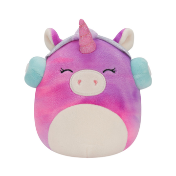 Jazwares Plush Squishmallow 5" Lola the Tie-Dye Unicorn with Headphones Plush Toy