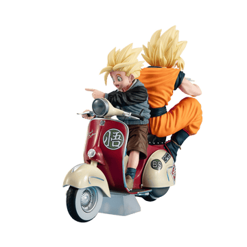 MegaHouse Figures Dragon Ball Z Desktop Real McCoy EX Super Saiyan Goku and Super Saiyan Gohan on Motorbike Figure By MegaHouse